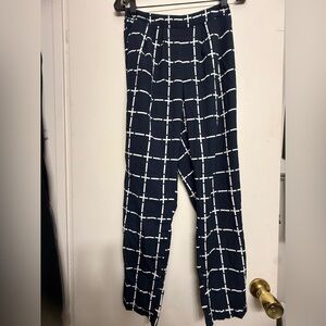 Navy & White Grid Print Pull-On Pants – Elastic Waist, Relaxed Fit